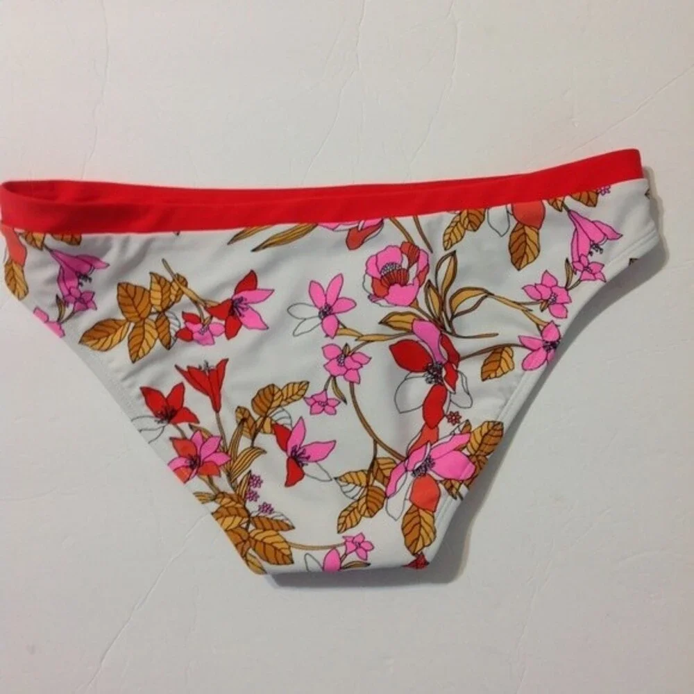 XHILARATION Size Medium Orange White Pink Floral Bikini Bottom Lined Tropical